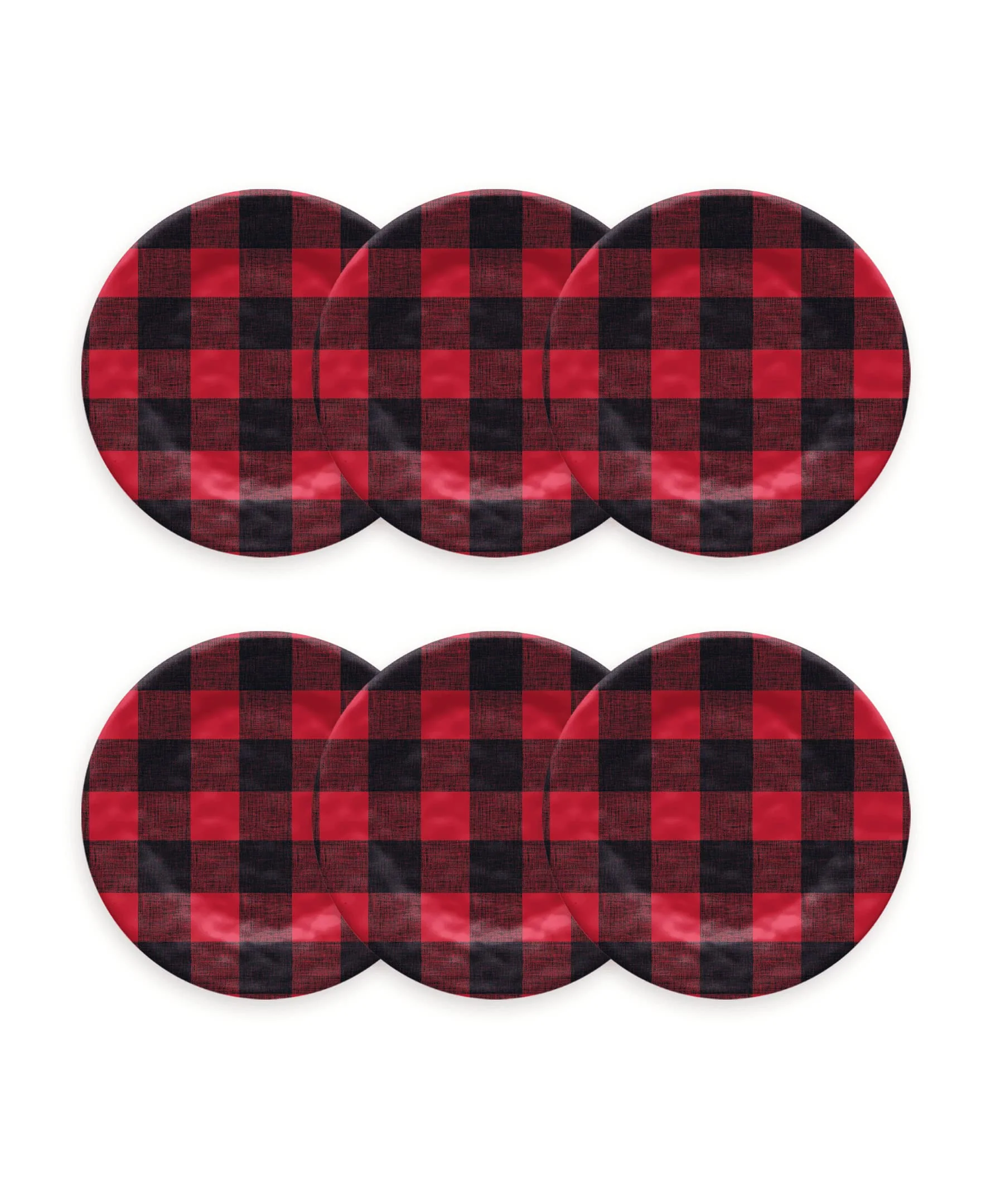 TarHong Vintage Lodge Red and Black Buffalo Check Salad Plate, 8.5 ”, Pure Melamine, Shatterproof, Indoor/Outdoor, Set of 6