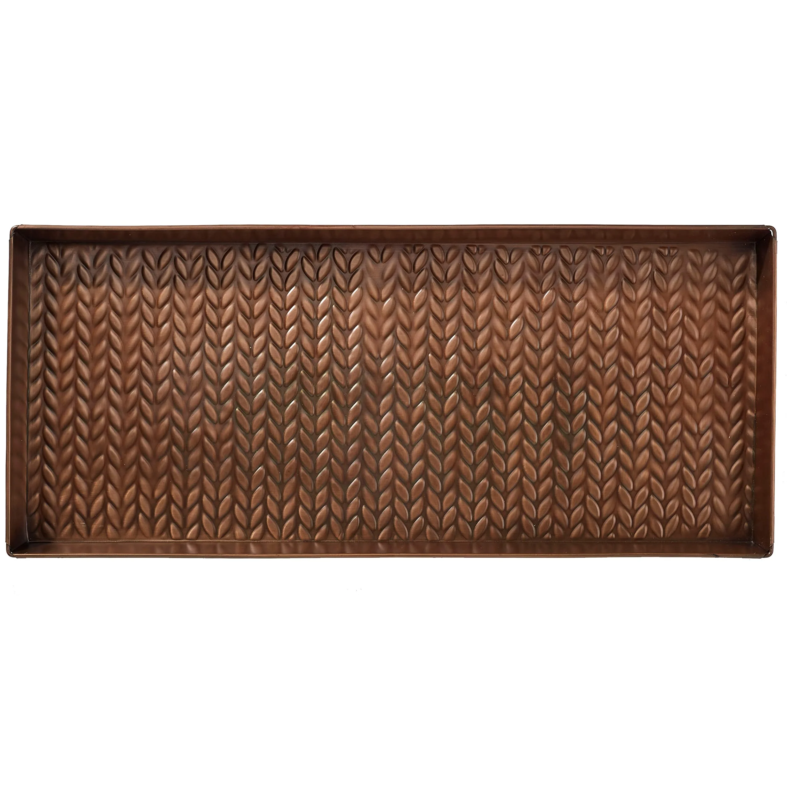 HF by LT Cable Knit Pattern Metal Boot-Tray, 30 x 13 inches, Antique Copper