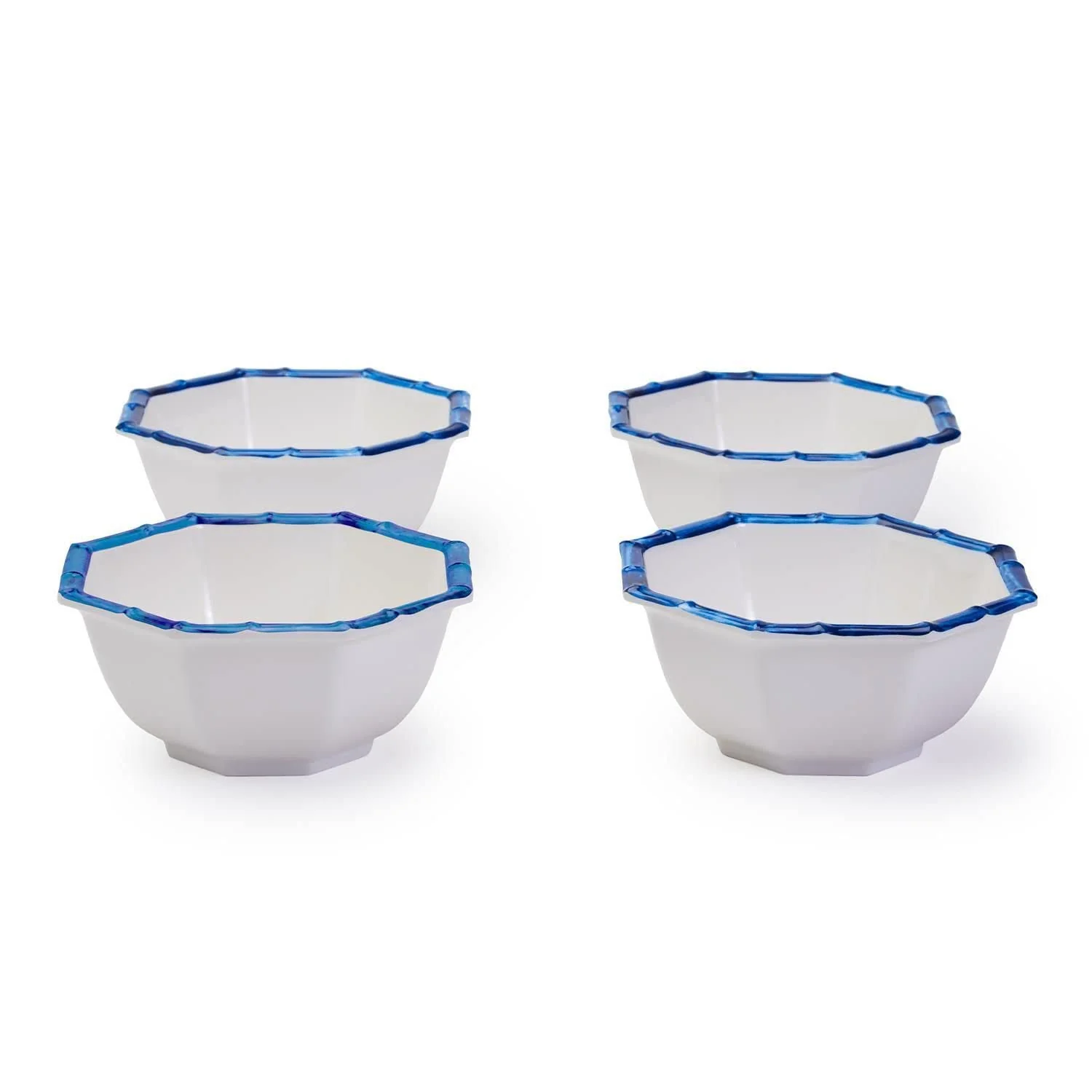 Two's Company Blue Bamboo Touch Octagonal Multipurpose Individual Bowls, Set of 4, 6-inch Diameter