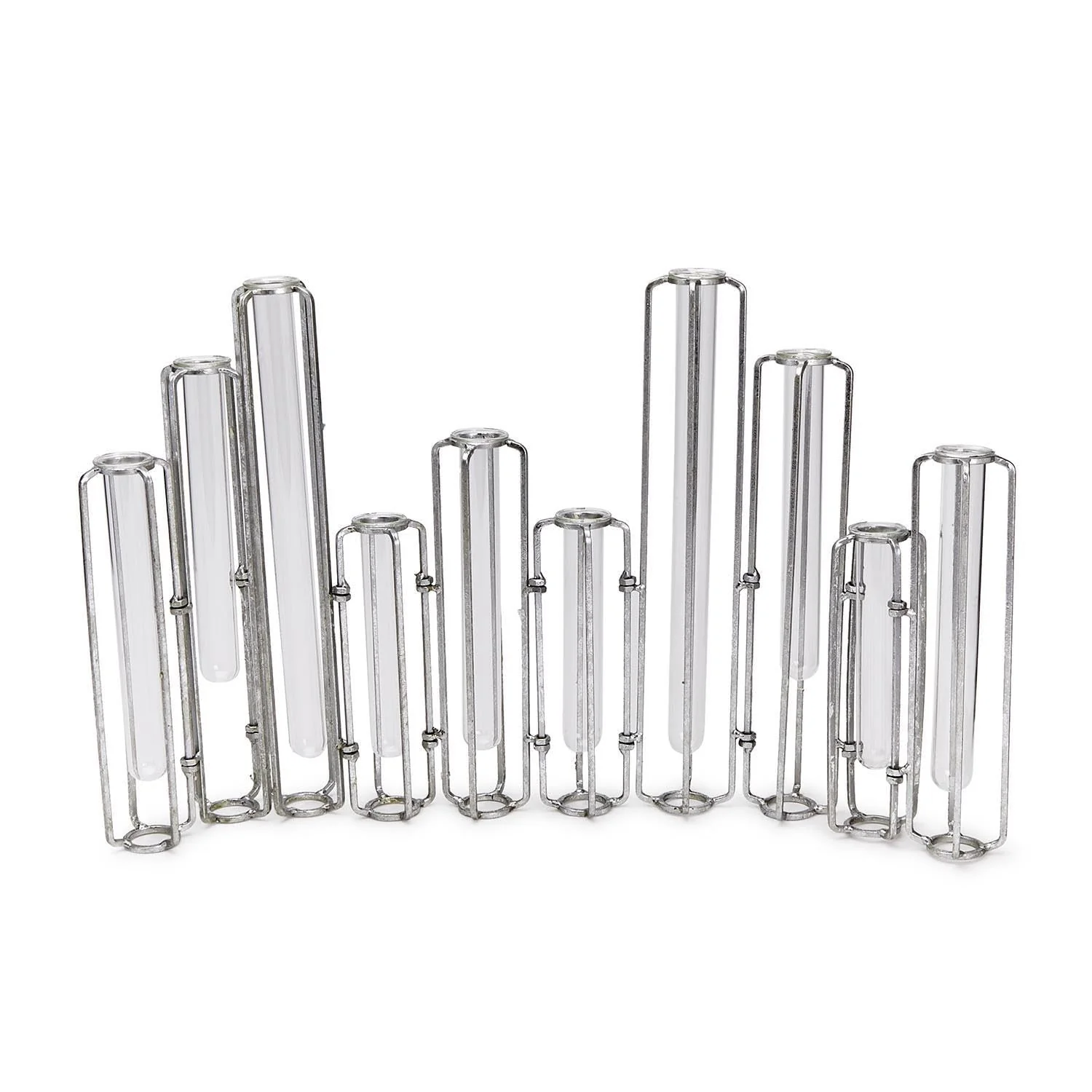 Two's Company Silver Lavoisier Set of 10 Hinged Flower Vase with Silver Finish - Metal/Glass