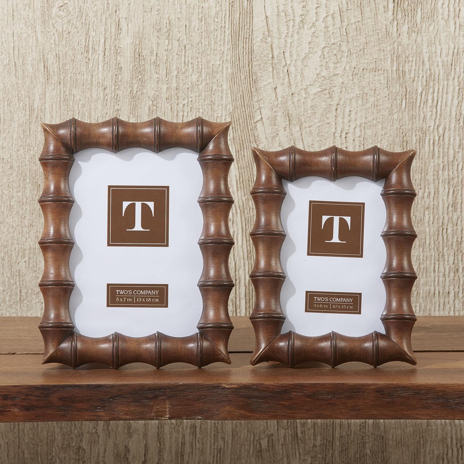 Two's Company Faux Bamboo Profile Photo Picture Frames, Set of 2, Resin, Table or Shelf Decoration