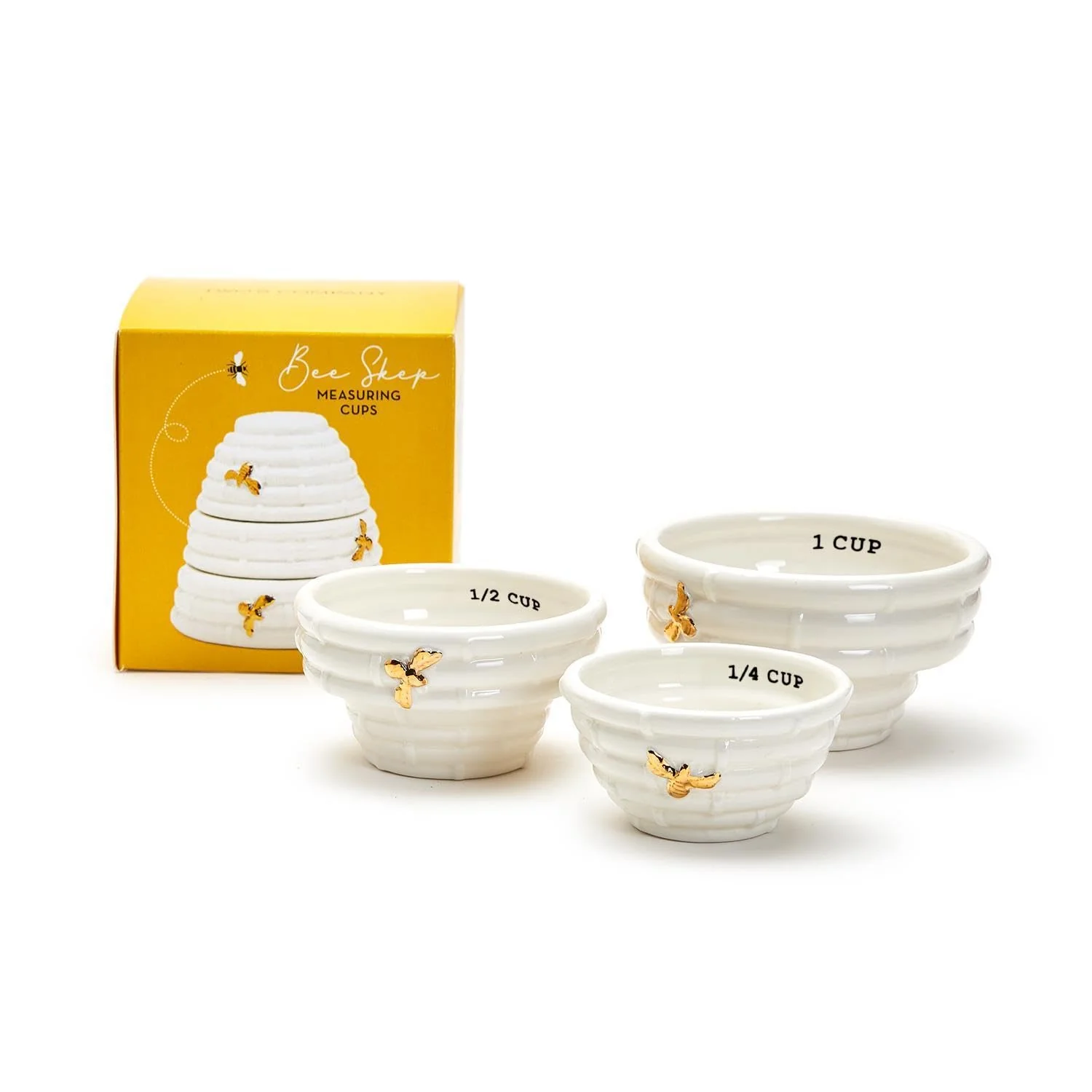 Two's Company Beehive Measuring Cup Set in Gift Box, Ceramic