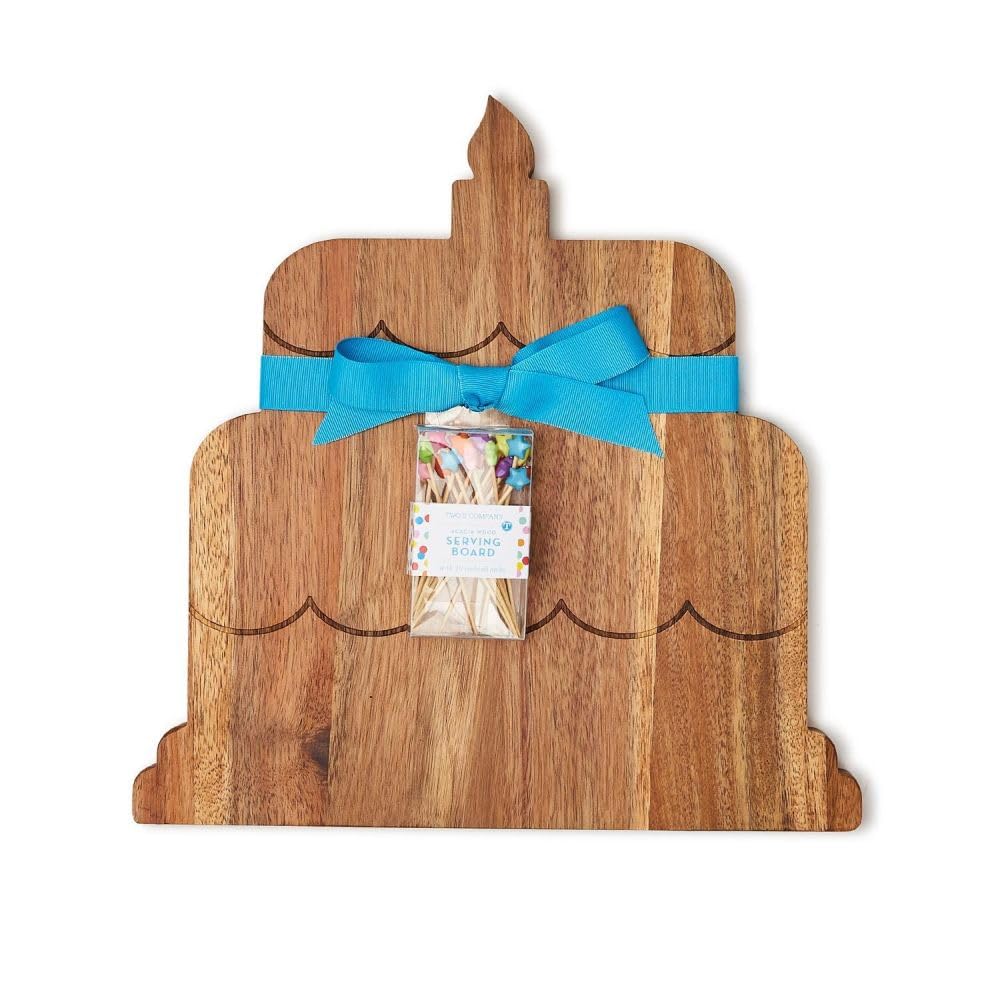 Two's Company Birthday Cake Serving Board with 20 Star Picks