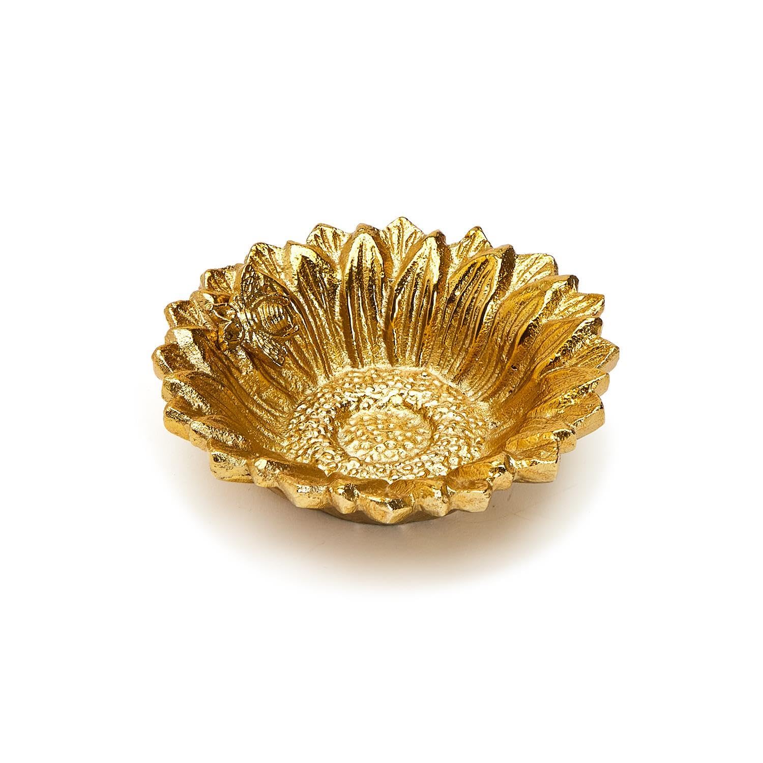 Two's Company Golden Bee and Sunflower Trinket Tray, Metal