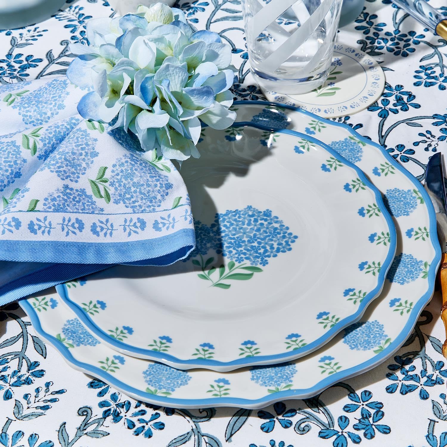 Two's Company Hydrangea Set of 4 Dinner Melamine Plate - Melamine