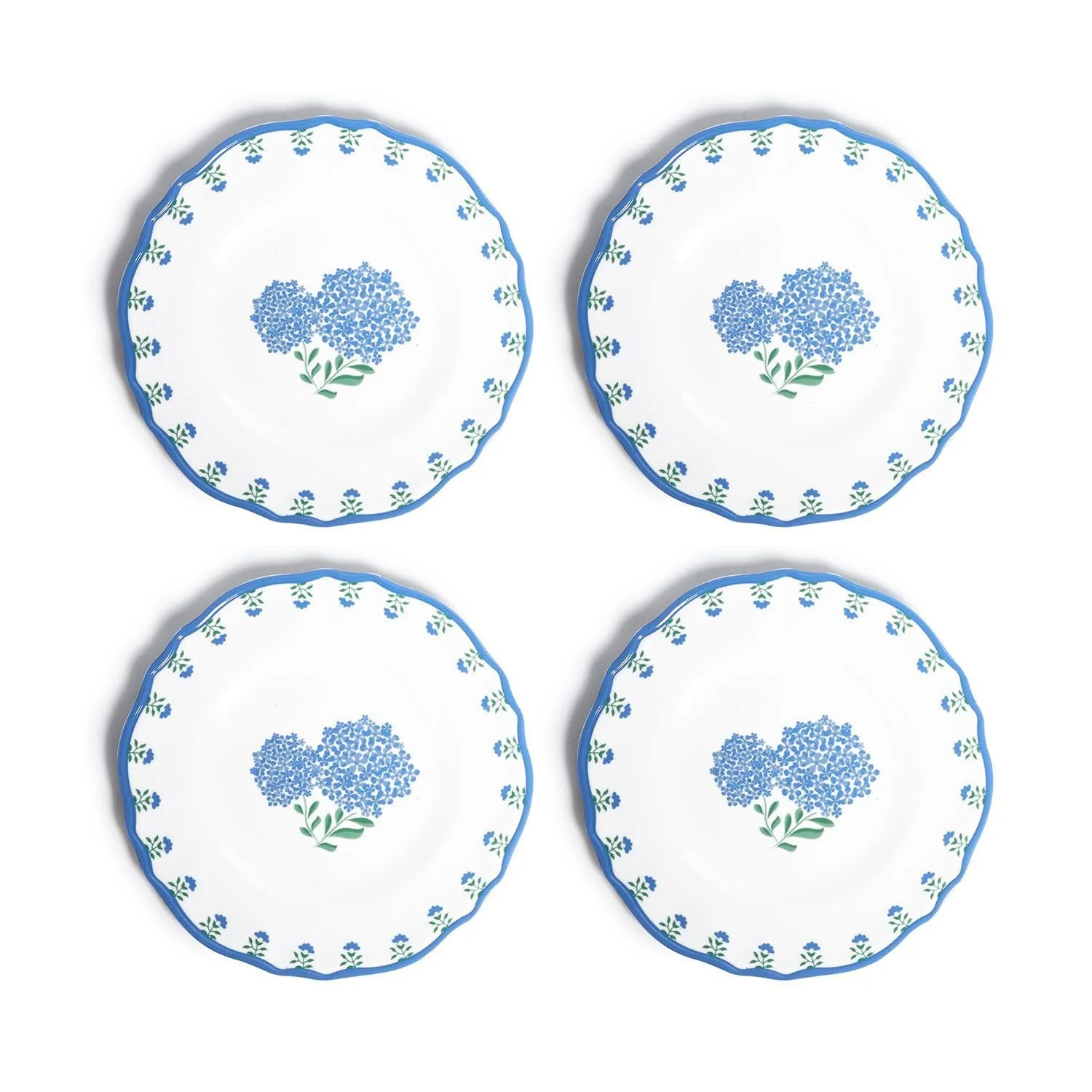 Two's Company Hydrangea Salad/Dessert Melamine Plate, Set of 4 - Melamine