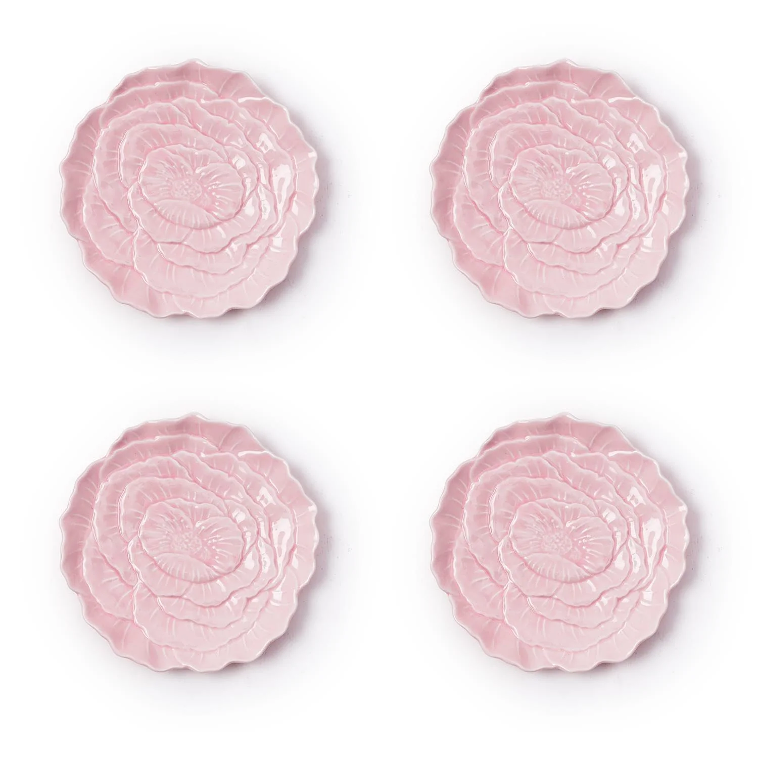 Two's Company Pretty Pink Flower Tidbit Dish, Porcelain, Set of 4
