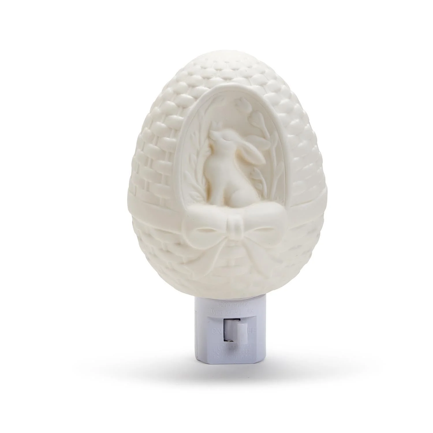 Two's Company Easter Egg with Bunny Nightlight Decor, Porcelain, White