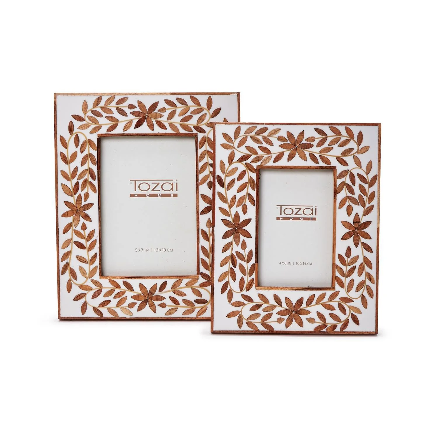 Two's Company Tea Leaves Set of 2 Photo Frame - MDF/Acacia Wood/Resin/Glass