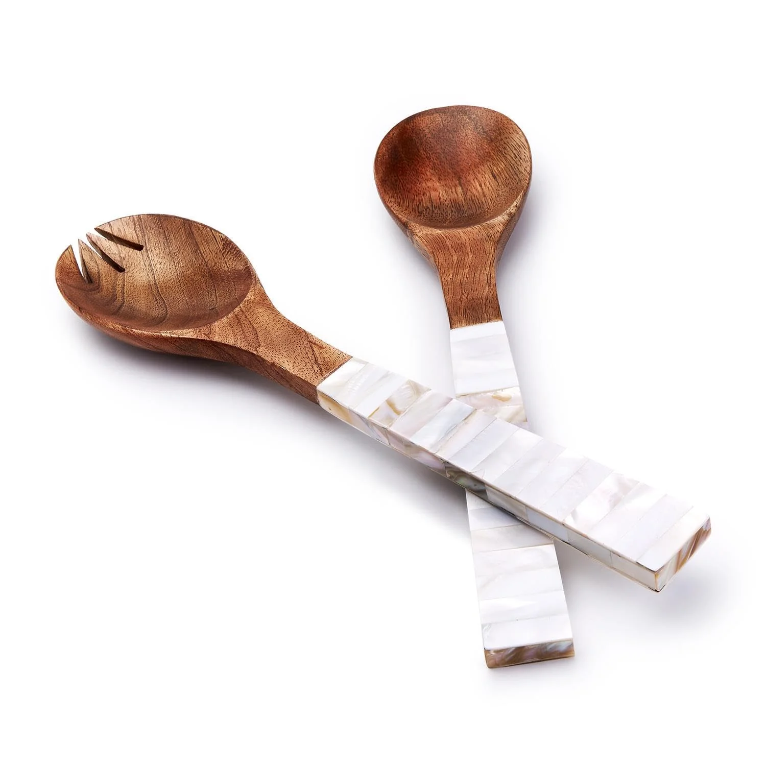Two's Company Archipelago Set of 2 Mother of Pearl Servers in Gift Box - Mango Wood/MOP