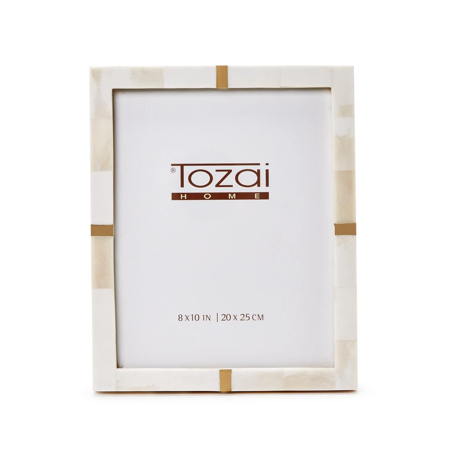 Two's Company Royale 8" x 10" Bone and Brass Photo Frame (stands horizontally/vertically)- MDF/Bone/Brass/Glass