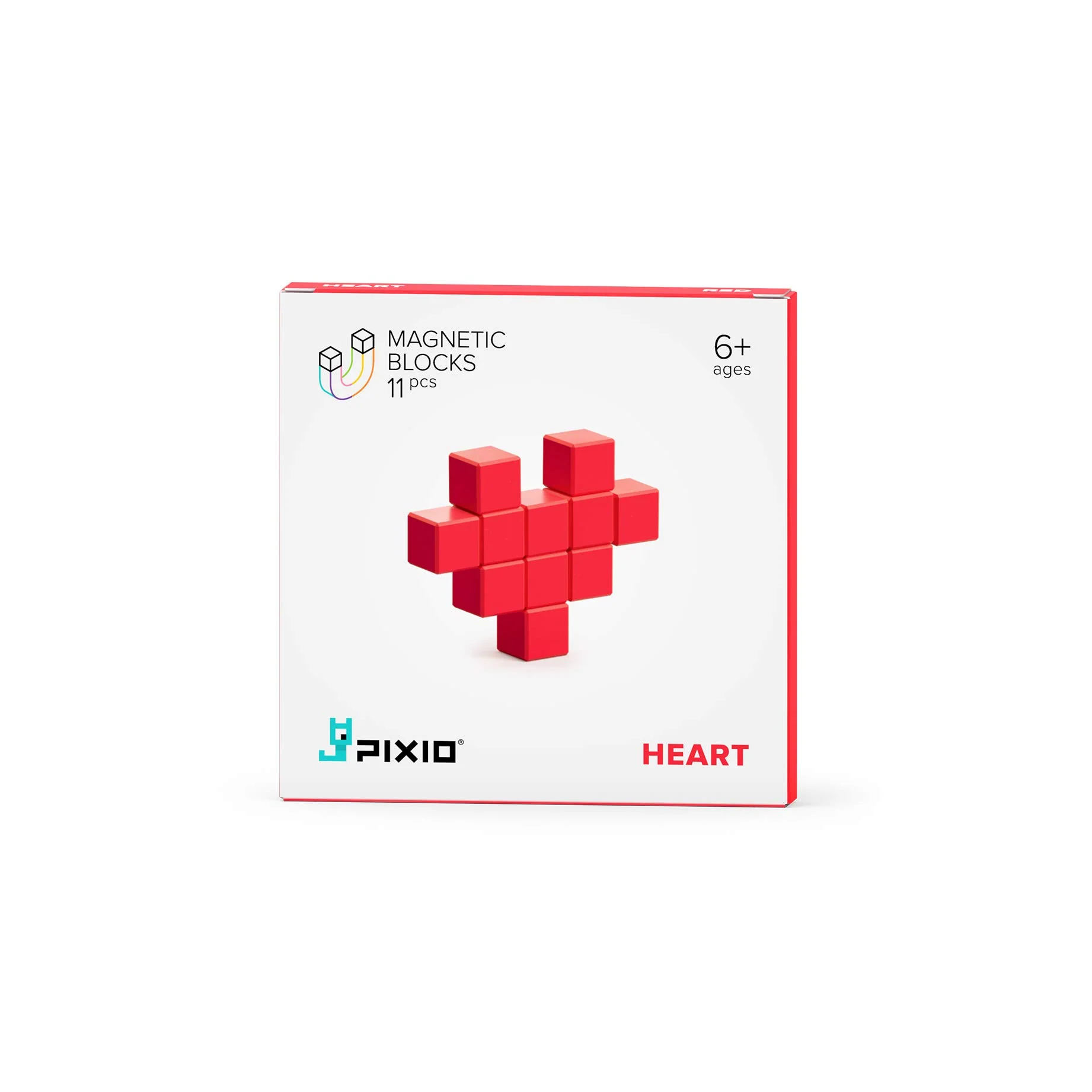 PIXIO Red Heart Color Series Magnetic Blocks Construction Set 11pcs with Free App, Stress Relief Building Blocks, Magnets for Kids, Pixel Art Desk Toy