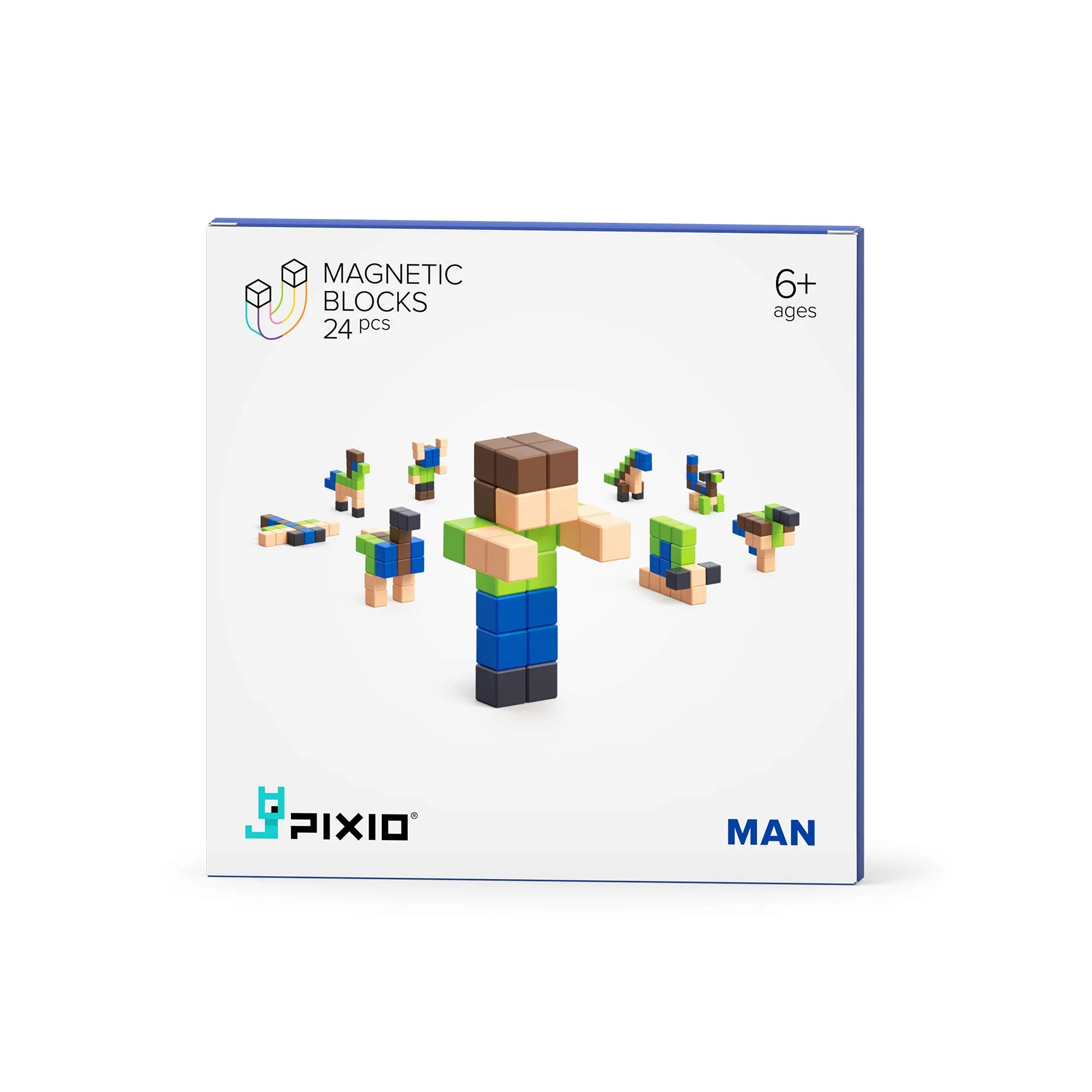 PIXIO Man Story Series 24 Magnetic Blocks Stress Relief Construction Toy, Building Blocks in 8-bit Pixel Art, Creativity for Kids, Fidget Toy