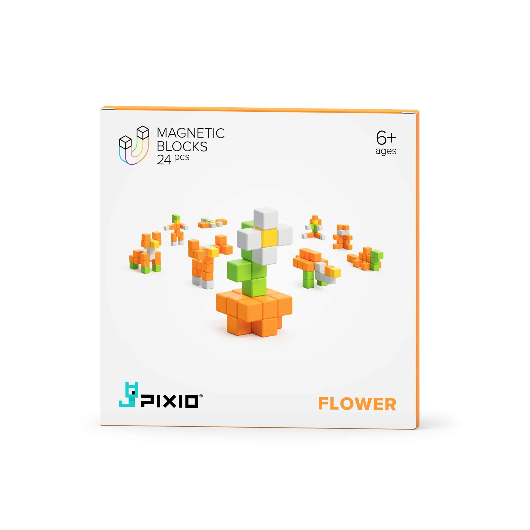 PIXIO Flower Story Series 24 Magnetic Blocks Stress Relief Construction Toy, Building Blocks in 8-bit Pixel Art, Creativity for Kids, Fidget Toy