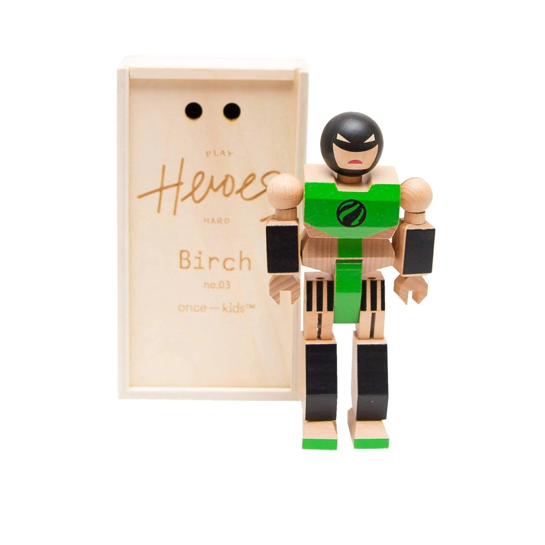 ONCE KIDS Playhard Hero Action Figures – Birch Wood Baby Toys for Imaginative Play – Sturdy & Durable Hero Toy for Kids with Solid Wood Storage Box