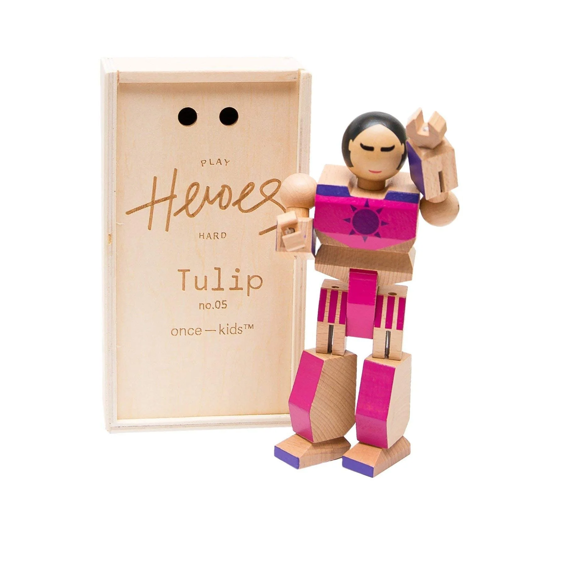 ONCE KIDS Playhard Hero Action Figures – Tulip Wood Baby Toys for Imaginative Play – Sturdy & Durably Packaged Hero Toy for Kids