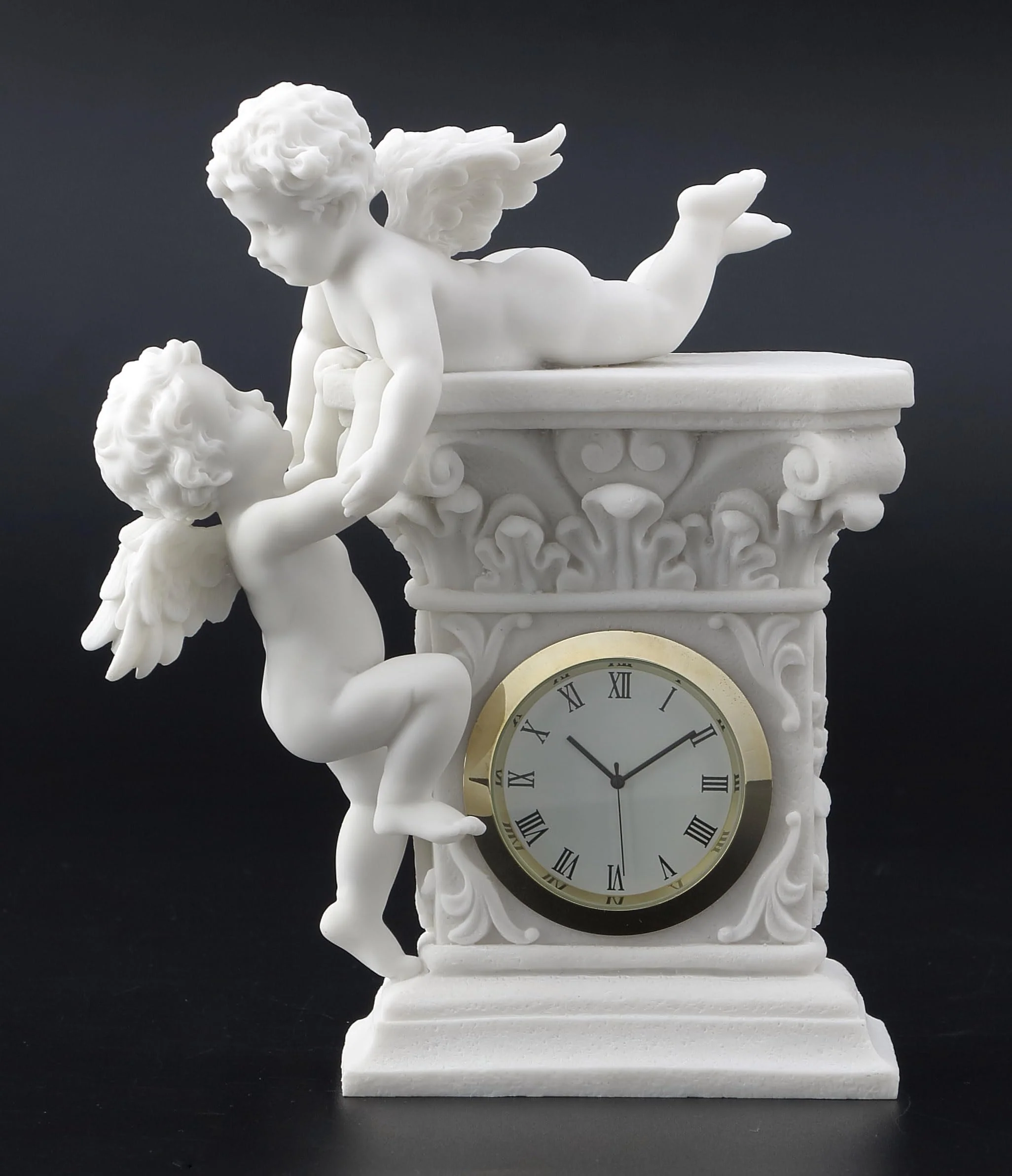 Veronese Design 6 1/2 Inch Cherub Playtime Mantle Clock Resin Sculpture Marble White Finish