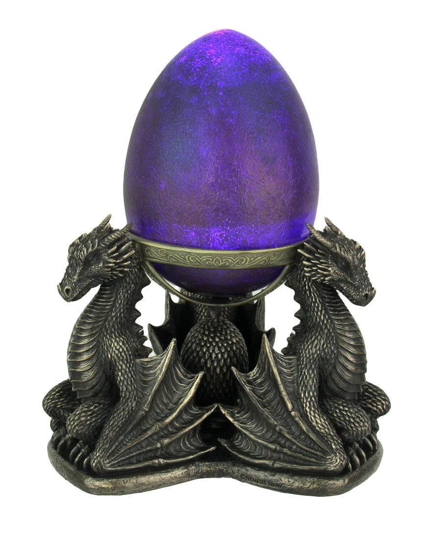 Veronese Design Bronze Triple Dragons Guarding LED Egg Statue