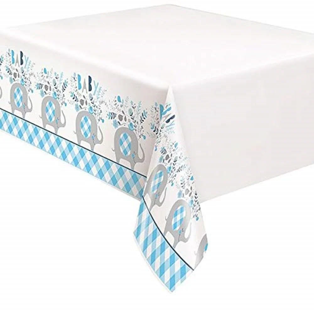 Floral Elephant Plastic Table Cover I Rectangular I Blue I 1 Pc.