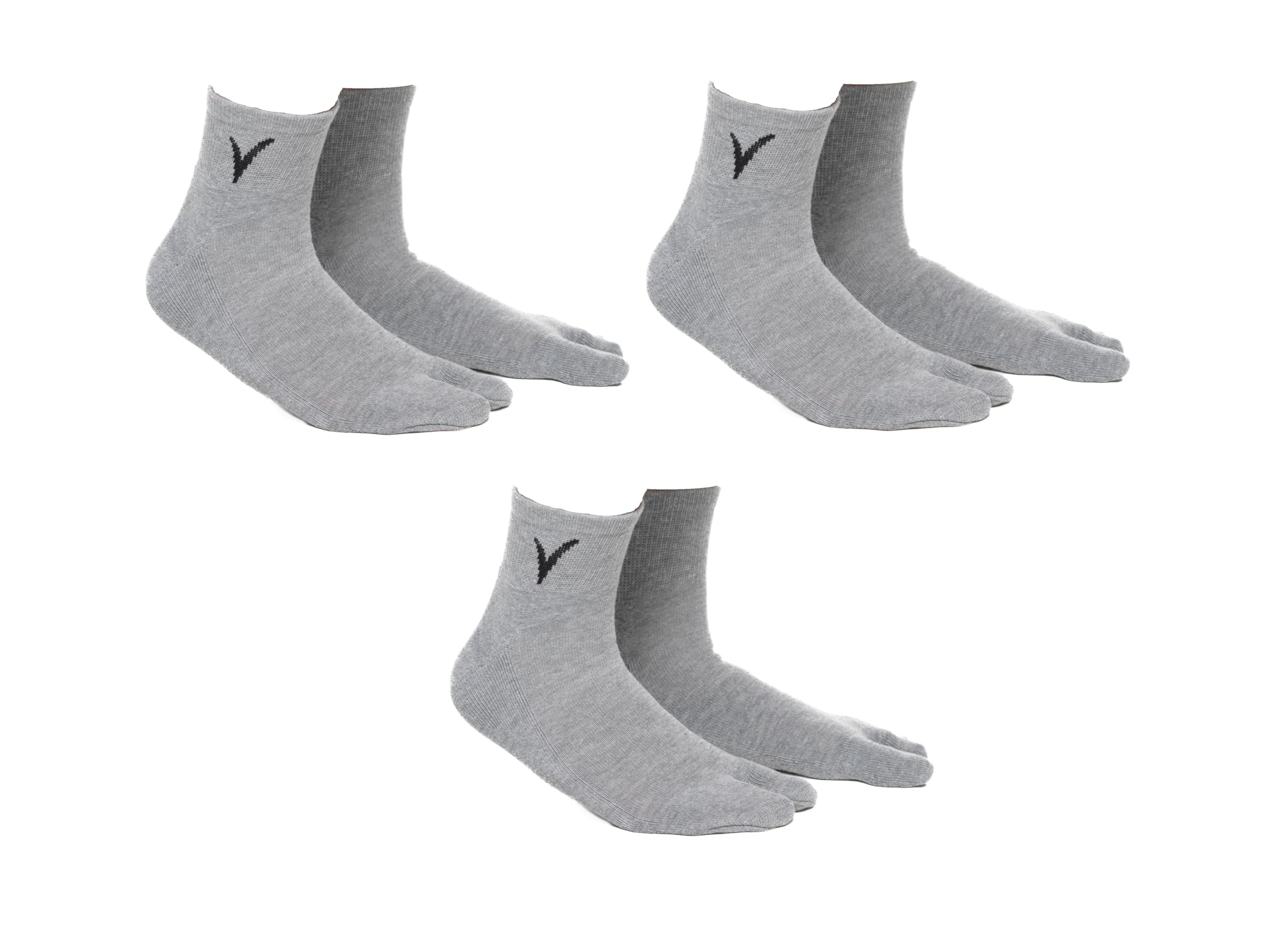 3 Pairs Thicker V-Toe Flip-Flop Tabi Big Toe Socks Casual or Athletic Grey Mini-Crew Men 8-10.5 Women 9.5-11.5