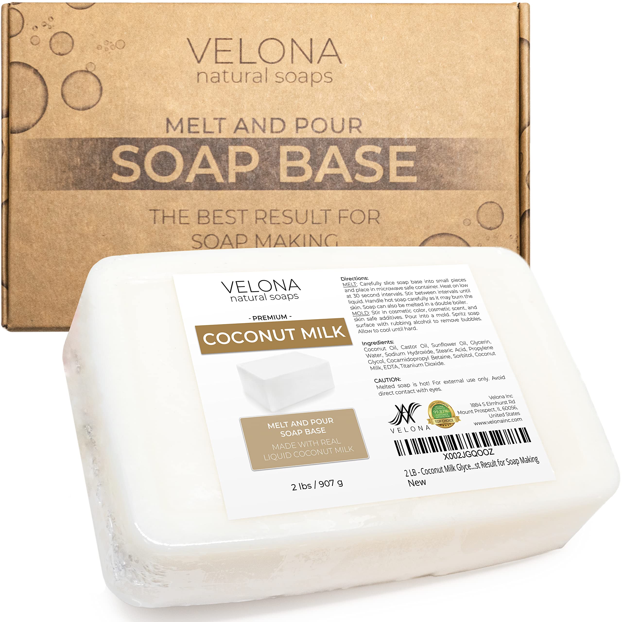 velona 2 LB - COCONUT MILK Glycerin Soap Base SLS/SLES Free | Melt and Pour | Natural Bar for The Best Result for Soap Making
