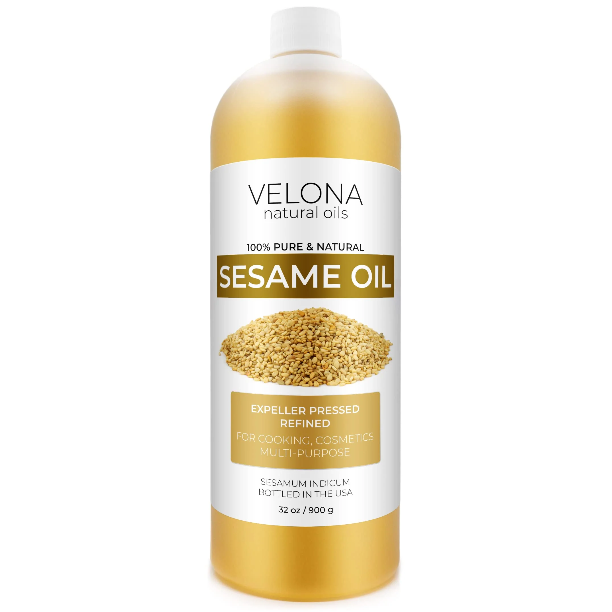 velona Sesame Seed Oil 32 oz | 100% Pure and Natural Carrier Oil | Refined, Expeller Pressed | Cooking, Skin, Hair, Body & Face Moisturizing | Use Today - Enjoy Results