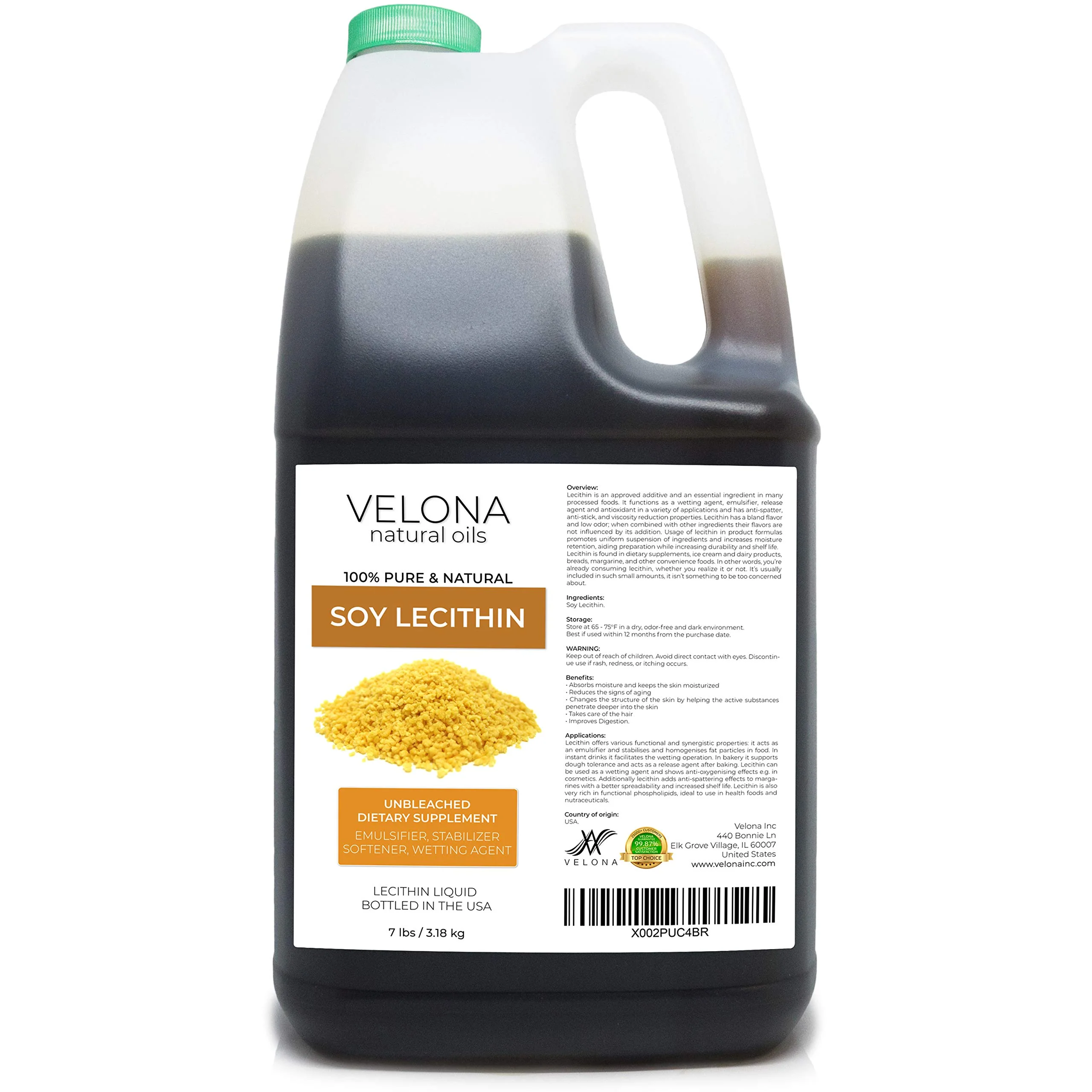 velona Liquid Soy Lecithin 7 LB | Food Grade | Unbleached| Emulsifier, Stabilizer, Softener, Smoother, Wetting Agent | Use Today - Enjoy Results