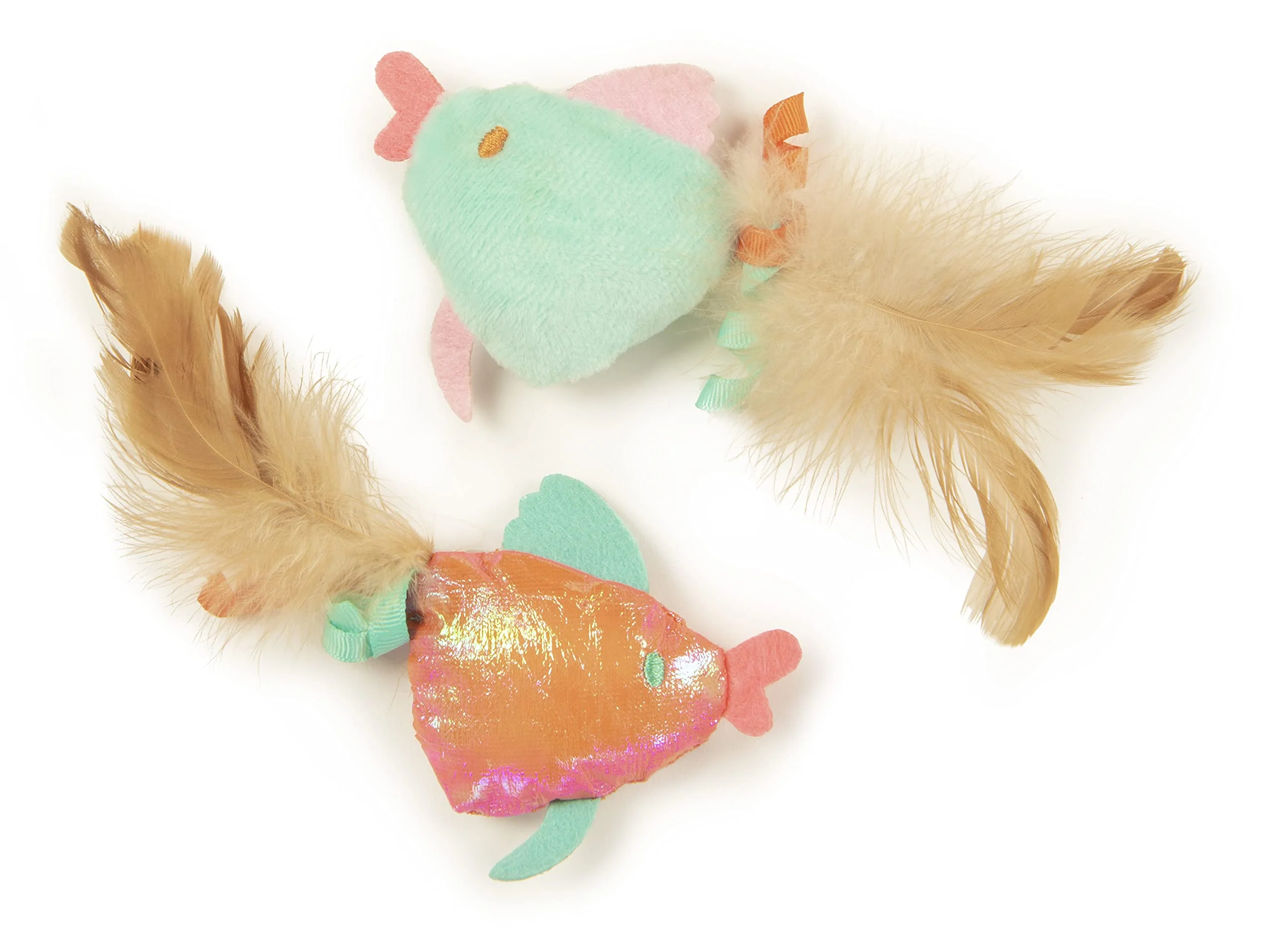 SmartyKat, Silly Swimmers Goldfish, Soft Plush and Crinkle Cat Toys, Catnip Filled, Pure, Potent, Durable, with Feather Tails, Set of 2