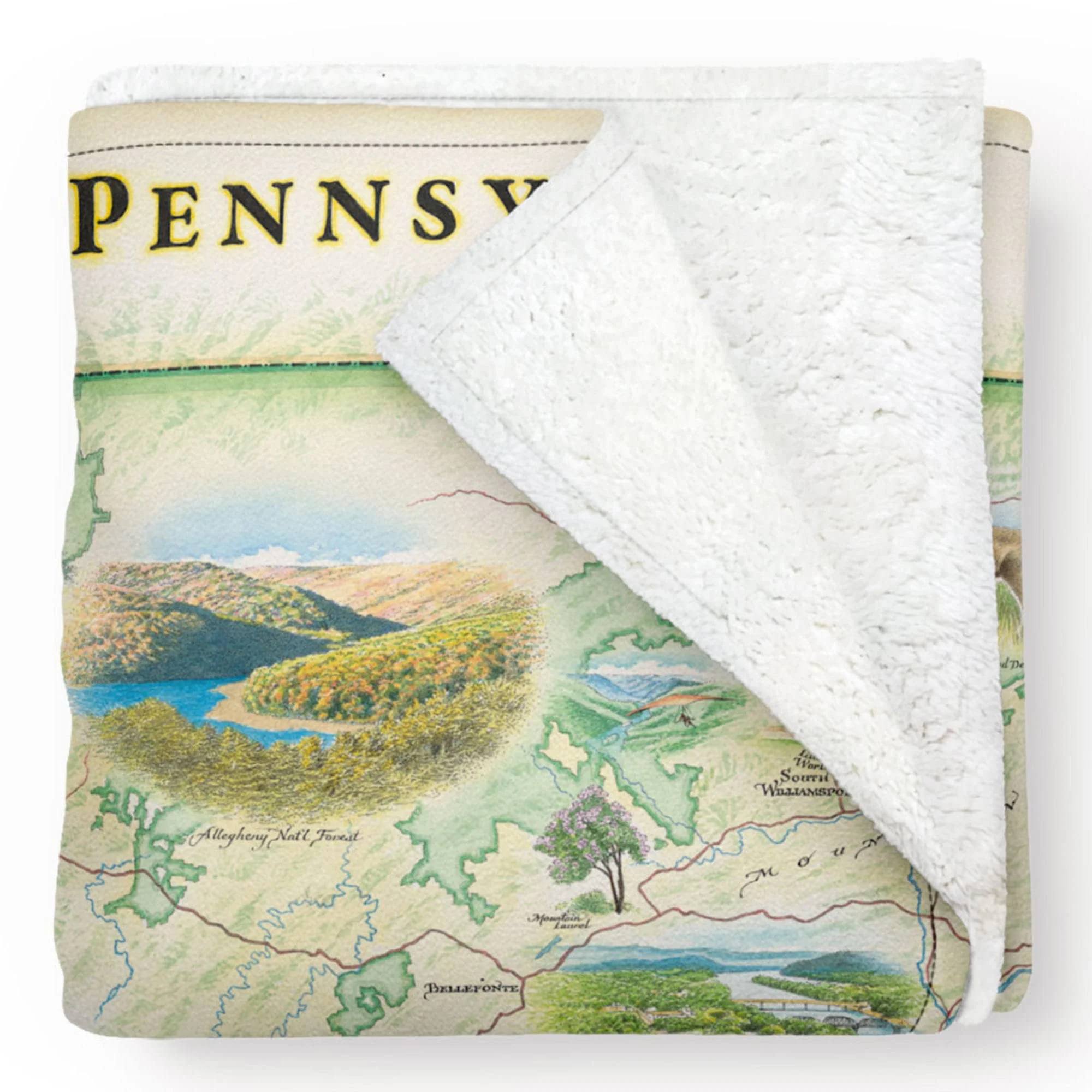Pennsylvania State Fleece Blanket Map - Hand-Drawn Original Art - Soft, Cozy, and Warm Throw Blanket for Couch - Unique Gift - 58"x 50"
