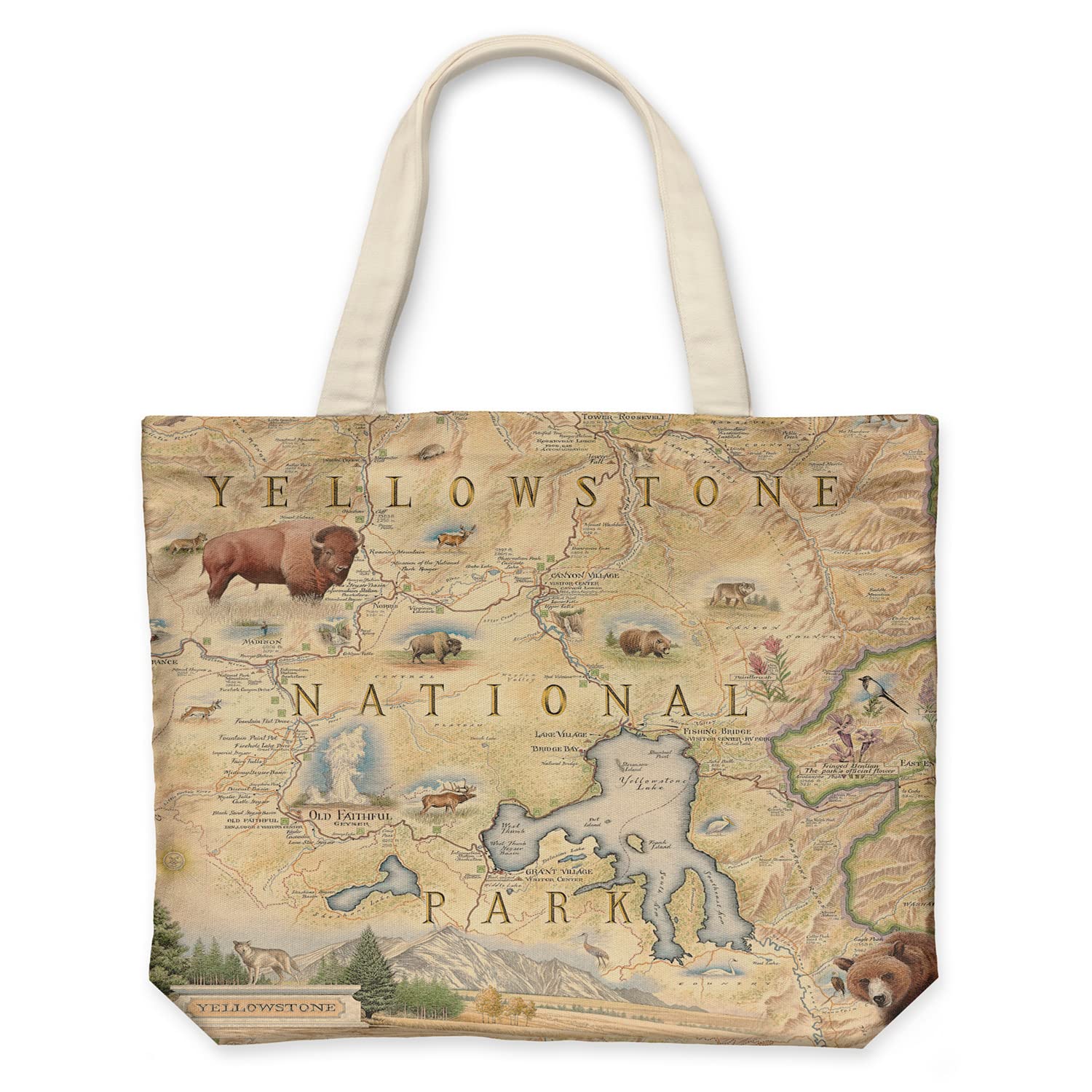 Xplorer Maps Yellowstone National Park Map Canvas Tote Bag with Handles, Cloth Grocery Shopping Bag, Reusable & Eco-friendly Bag