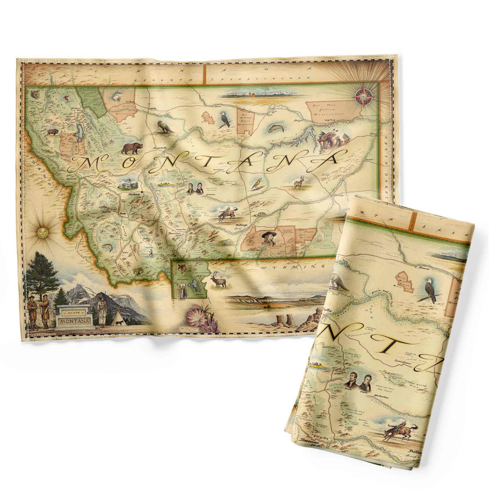 Xplorer Maps Montana State Map Decorative Flour Sack Kitchen Tea Towel - 100% Cotton - 18" x 24"