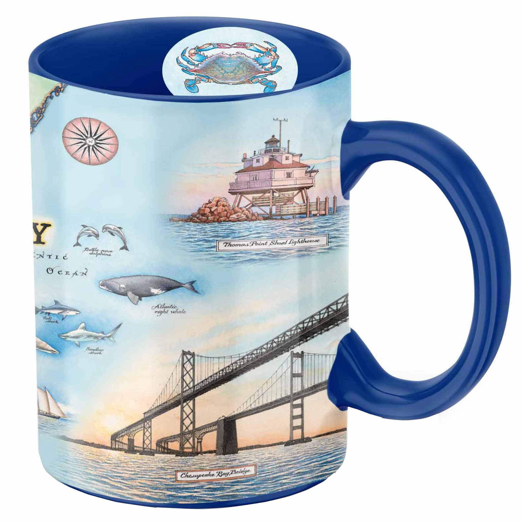 Xplorer Maps Chesapeake Bay Map Ceramic Mug (Large 16oz) Coffee Cup, Tea, Cocoa, Hot Chocolate, Brew Mugs, and Cold Drinks, BPA-FREE - For Office, Home, Gift (Individual Mug)